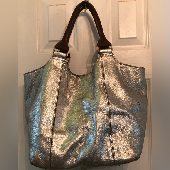 Handbags - Silver Metallic Genuine Leather Bag